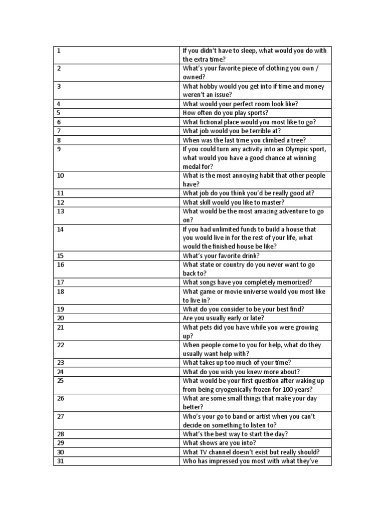 Casual Questions To Get To Know Someone | PDF