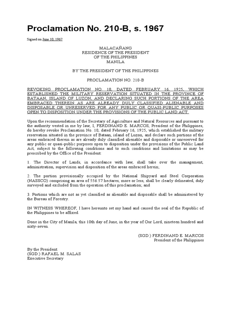Revocation of Bataan Military Reservation | PDF