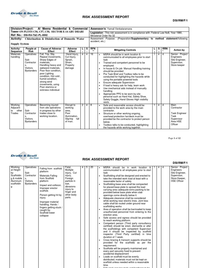 RA of Chlorination & Disinfection of Domestic Water Supply System | PDF ...