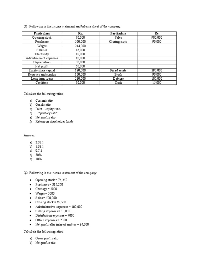 Ratio Analysis Practice Problems | PDF | Equity (Finance) | Stocks