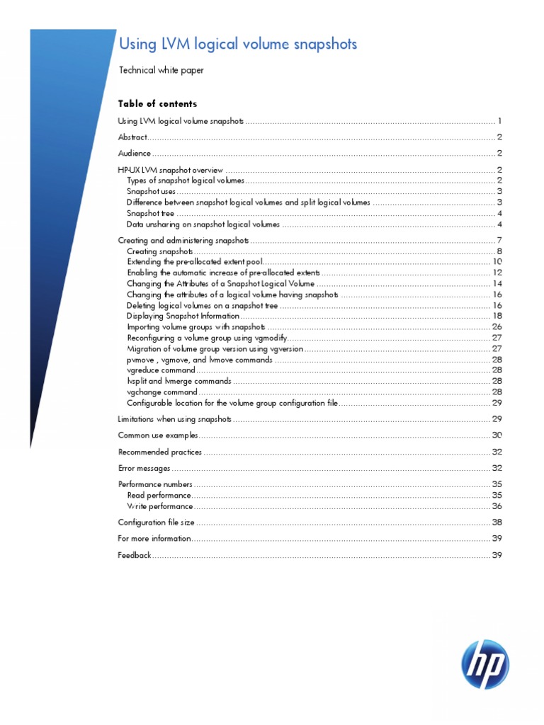 Using LVM Logical Volume Snapshots Technical White Paper PDF