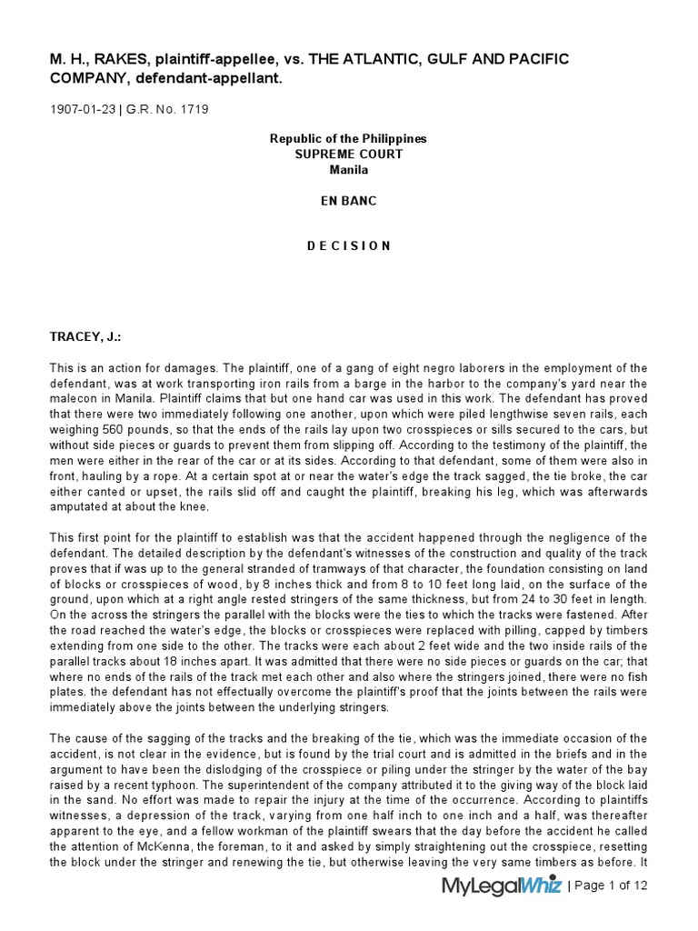 MH Rakes Vs Atlantic Gulf Pacific Company (AG P) PDF Negligence