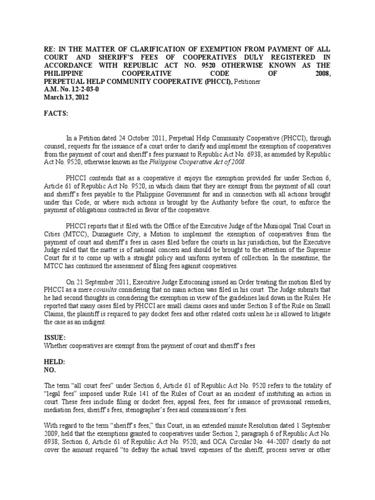 Re In the Matter of Clarification of Exemption from Payment of All