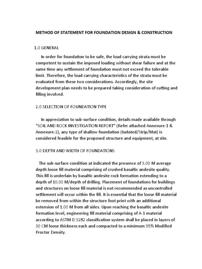 Foundation Design Method Statement | PDF | Foundation (Engineering ...