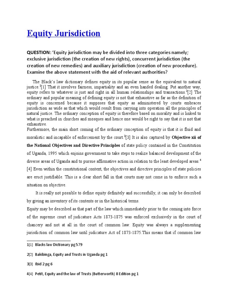 Equity Jurisdiction PDF Equity (Law) Legal Remedy