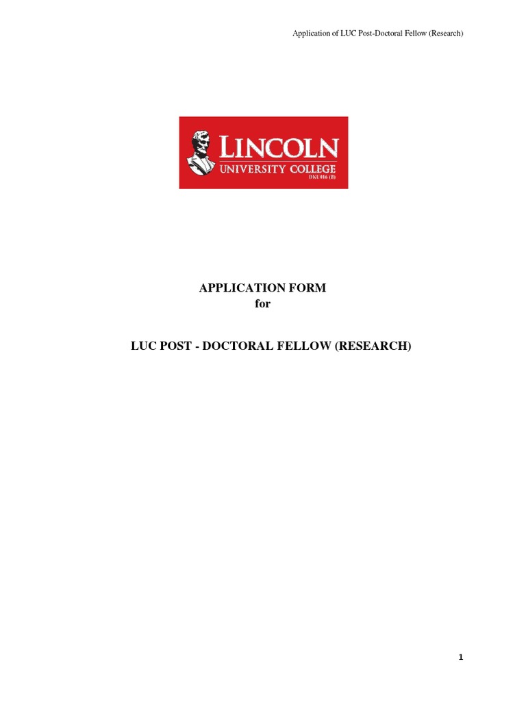 LUC Post-Doctoral Fellow Application Form | PDF | Thesis | Vocational ...