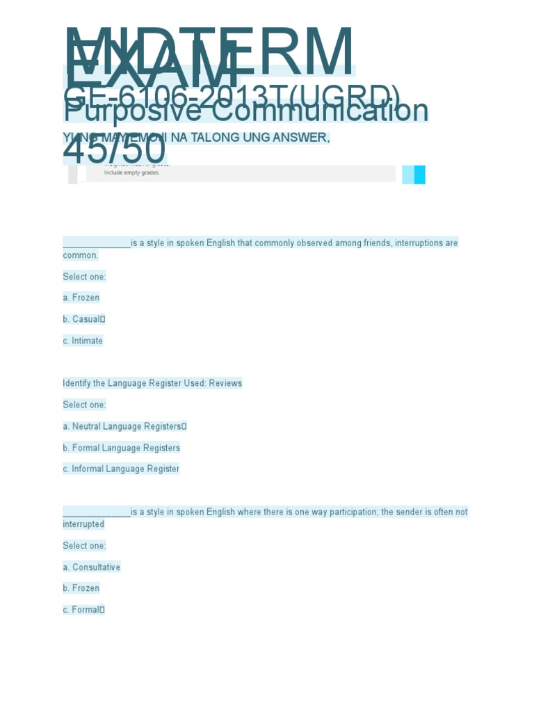 Purposive Communication Midterm Exam | PDF | English Language | Semiotics