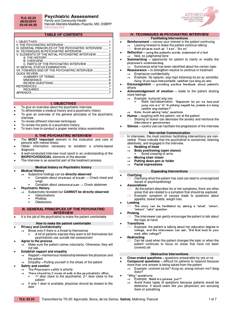 02 - 24 - Psychiatric Assessment PDF | PDF | Psychiatry | Mental Disorder