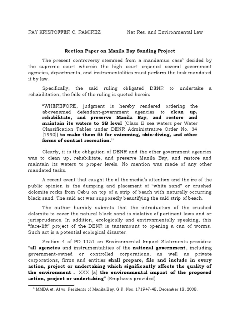 Reaction On Manila Bay Sand Project | PDF | Environmental Impact ...