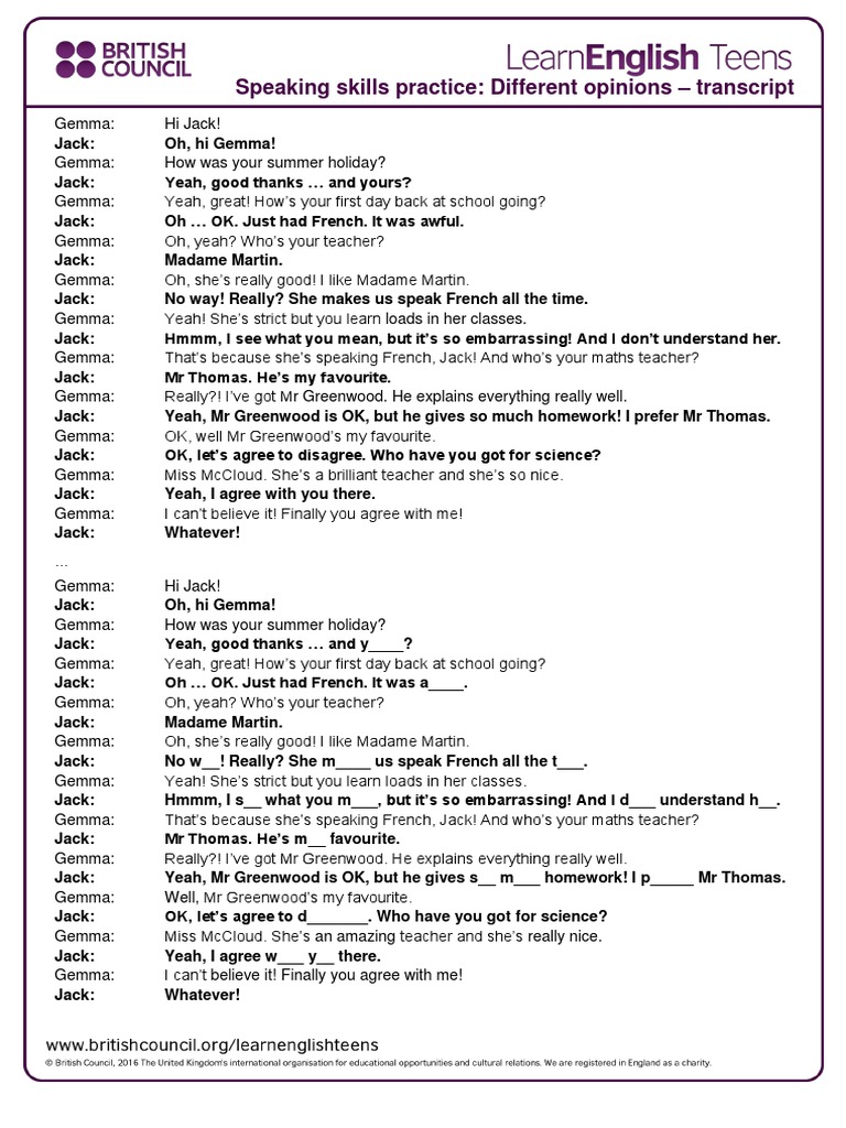 Different Opinions - Transcript | PDF