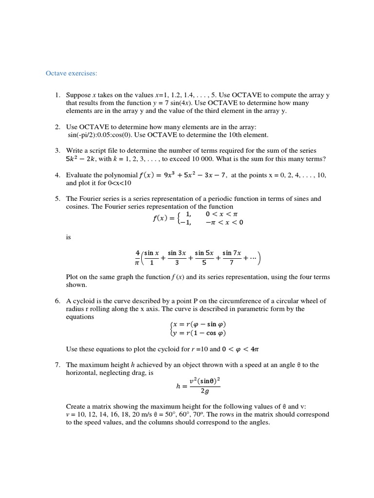 Octave Programming Exercises and Solutions | PDF | Interpolation ...
