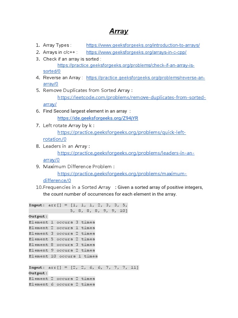 Array Cheat Sheet: Top 10 Problems and Solutions | PDF
