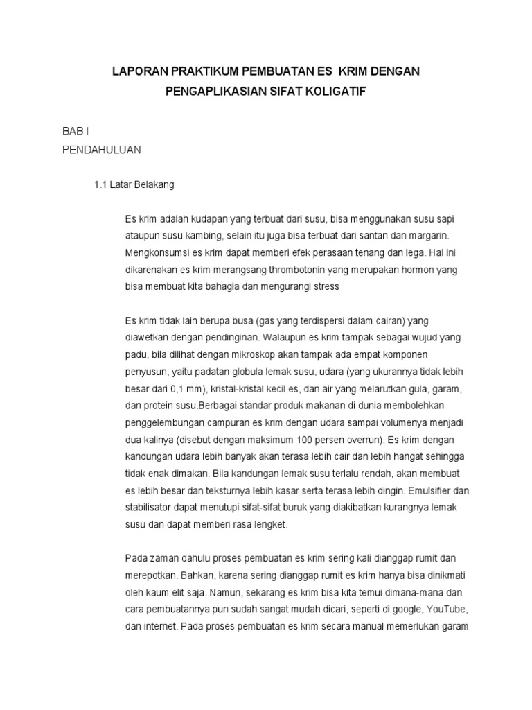 Laporan Praktikum Pembuatan Es Krim Dengan Pengaplikasian Sifat