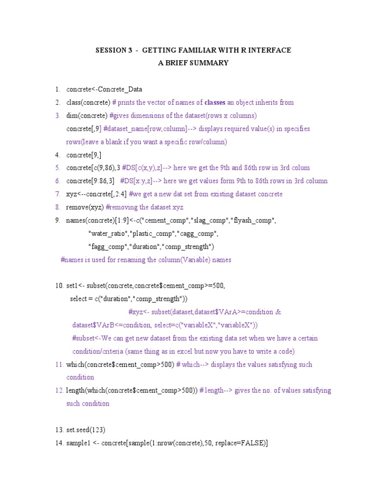 Session 3 - Getting Familiar With R Interface A Brief Summary | PDF