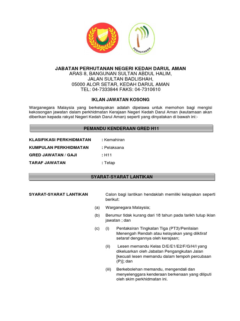 Jawatan Kosong Pemandu Kenderaan | PDF