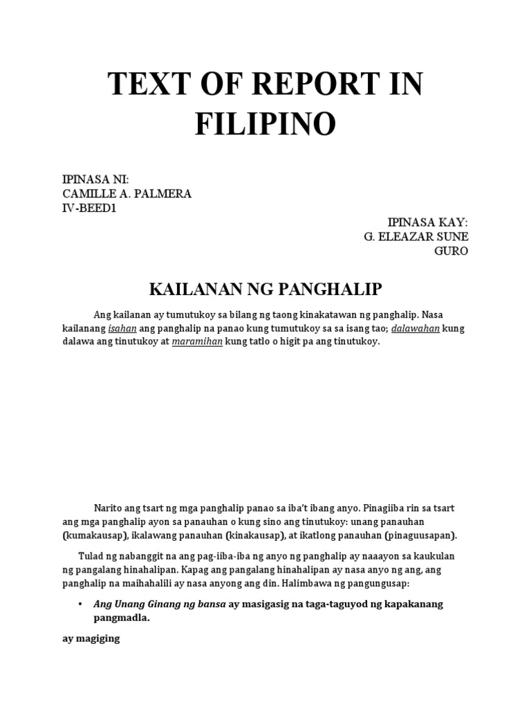 Text of Report in Filipino | PDF