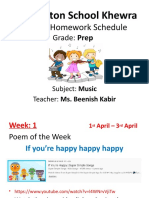 Winnington School Khewra Weekly Homework Music Schedule