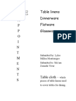 Table Linens Dinnerware Flatware Glassware: Submitted By: Lylee Millen Montenegro Submitted To: Ma'am Zenaida Vivar