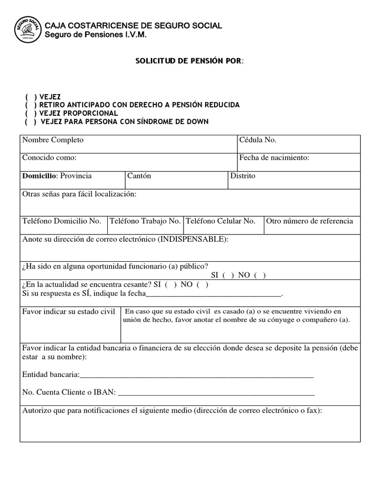 Formularios - IVM - Vejez - Solicitud de Pension Por Vejez IVM PDF ...