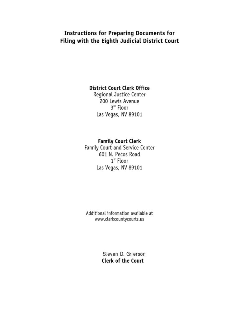 Eighth Judicial District Court Filing Guide | PDF | Complaint | Pleading