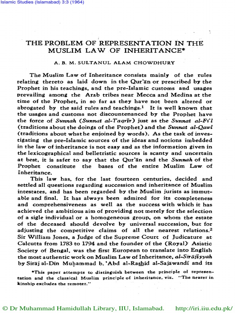 The Problem of Representation in The Muslim Law of Inheritance PDF Inheritance Ahl Al Bayt