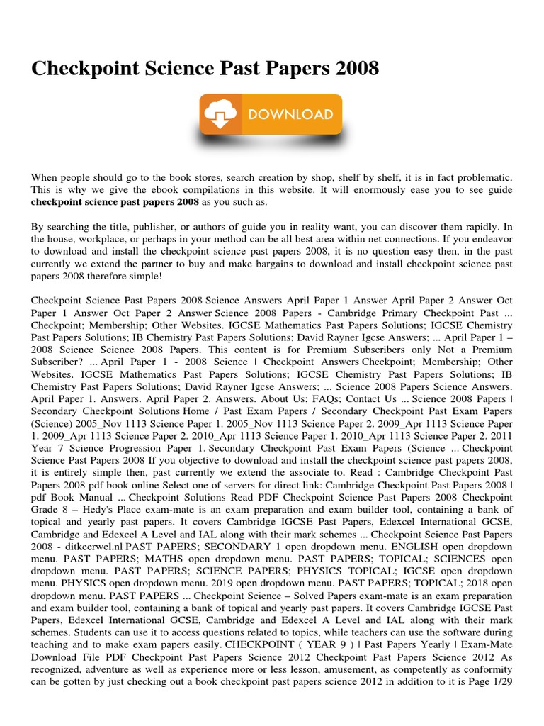 Checkpoint science past papers 2008 pdf test examination science