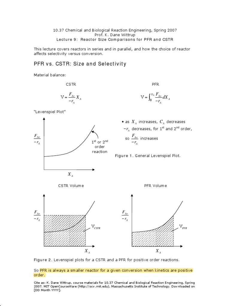 Pfr Vs Cstr Pdf Chemical Reactor Chemical Reaction Engineering