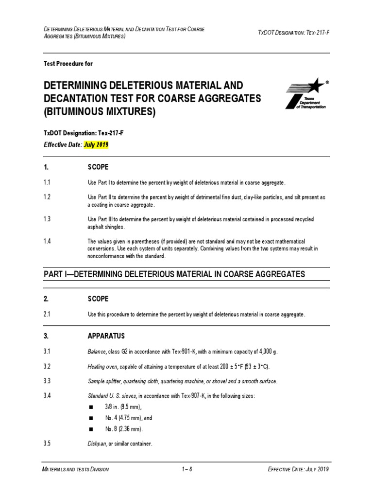 Determining Deleterious Material and Decantation Test For Coarse ...