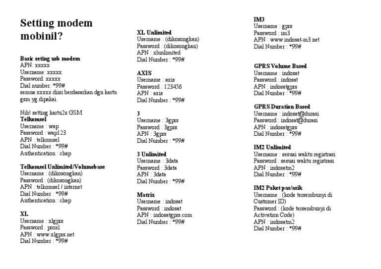 Setting Modem Mobinil