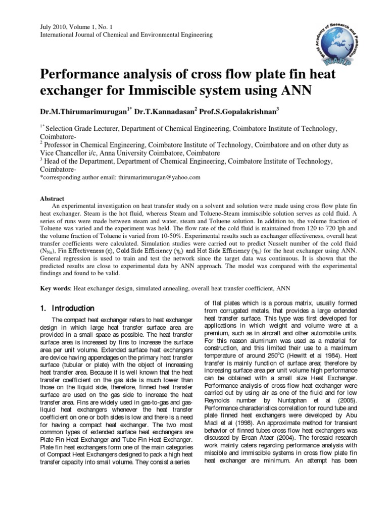 Cross Flow Heat Exchanger Analysis | PDF