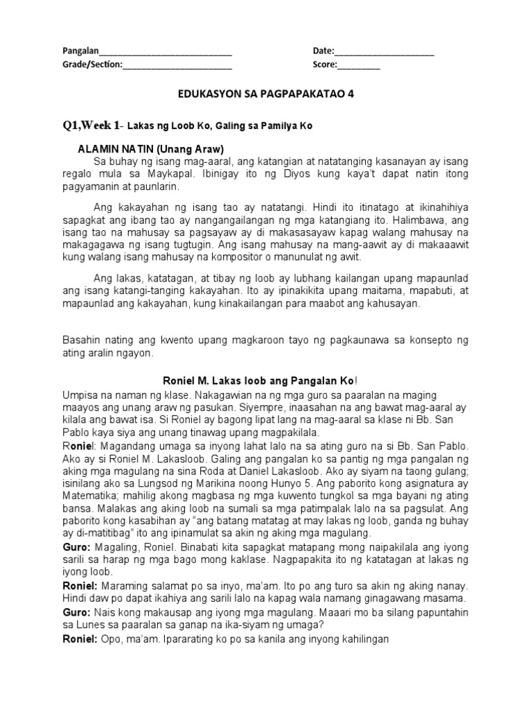 Activity Sa ESP 4 Q1 W1 | PDF