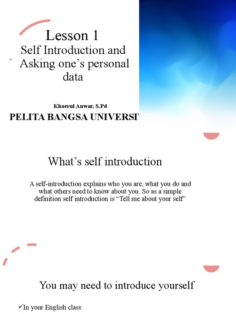 Self Introduction and Asking One's Personal Data | PDF | Self ...