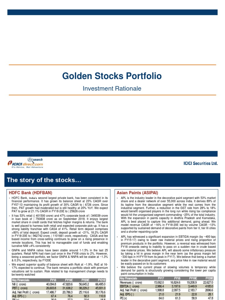 Golden Stocks Portfolio: Investment Rationale | PDF | Financial Analyst ...