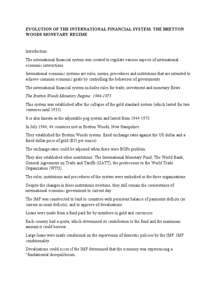 Evolution of The International Financial System | PDF | Bretton Woods ...