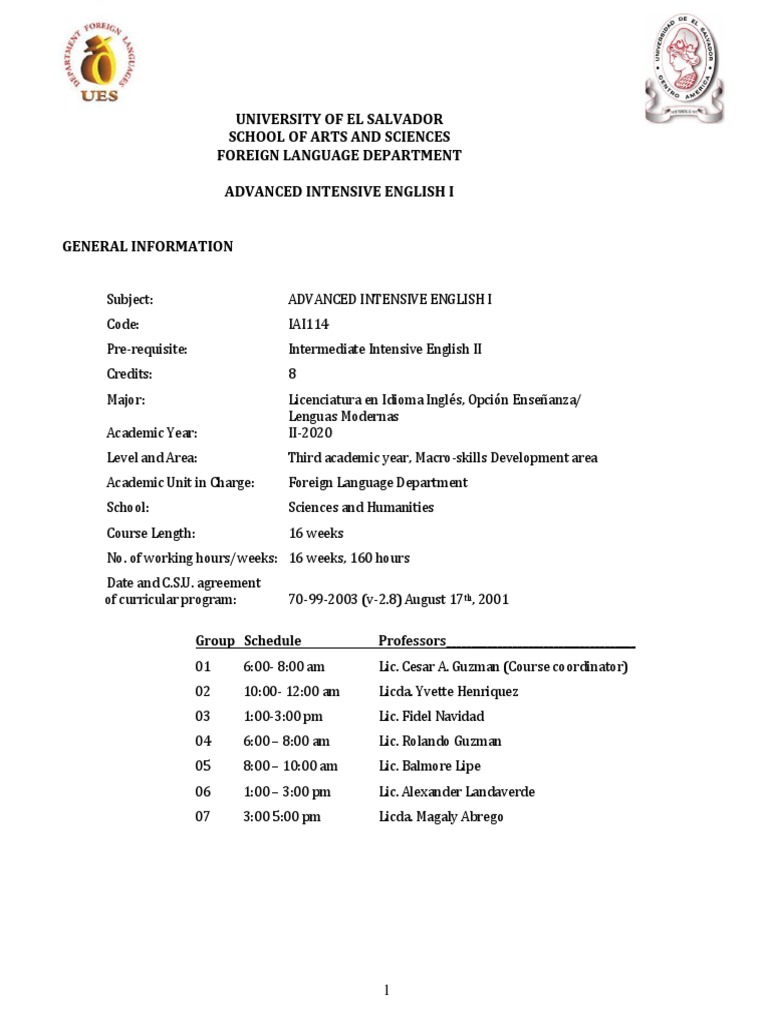 Advanced English I Final Program 2020 | PDF | Cognition | Communication