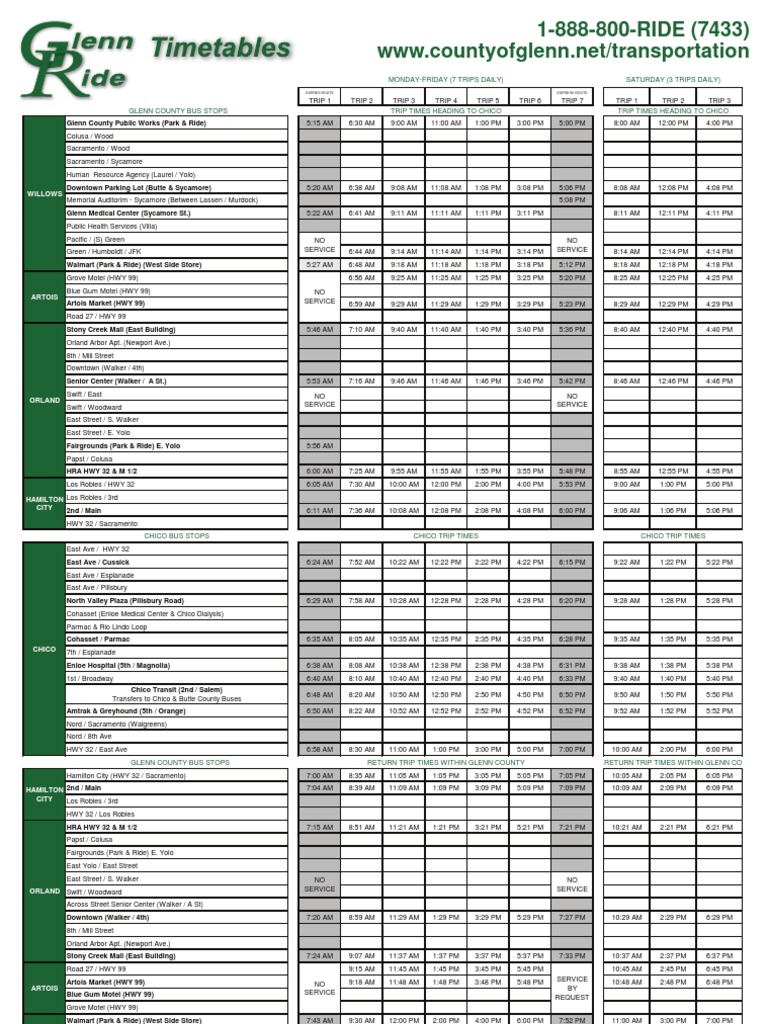 Glenn Ride Schedule PDF Bus Transport Public Transport