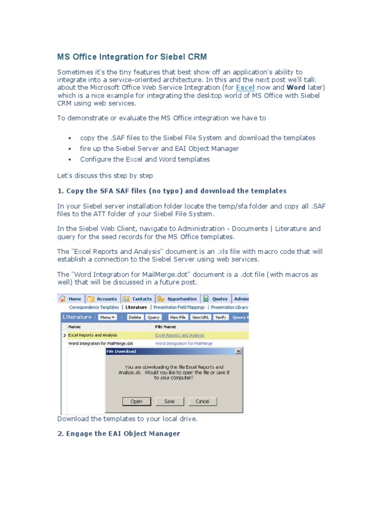 Siebel CRM and MS Office Integration Guide | PDF | Microsoft Excel ...