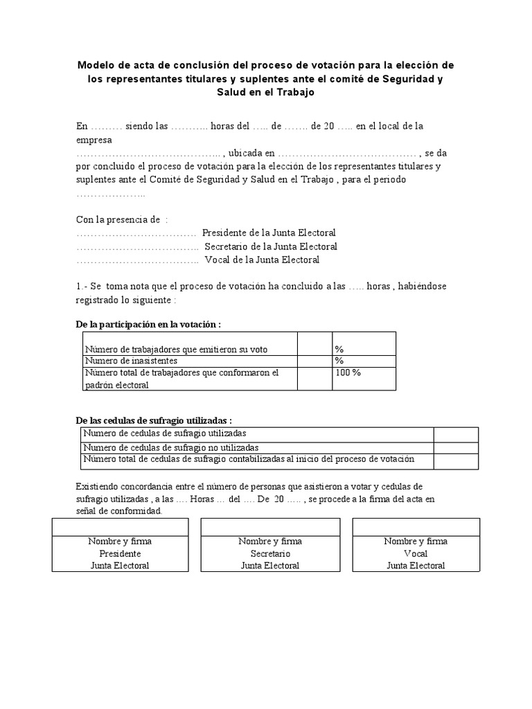 Formato 08 Modelo de Acta de Conclusión Del Proceso de Votación | PDF