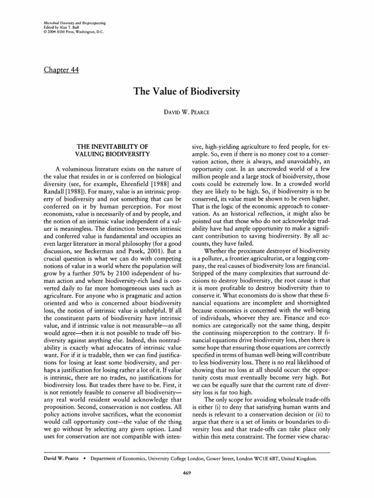 The Value of Biodiversity: David W. Pearce | PDF | Ecological ...