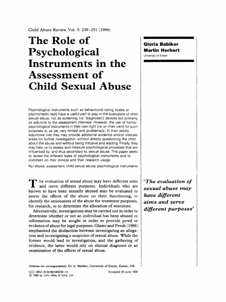 The Role of Psychological Instruments in The Assessment of Child Sexual ...