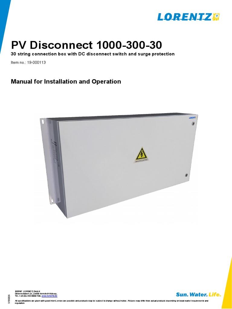 Lorentz PV Disconnect 1000 300 30 Manual en PDF PDF Fuse