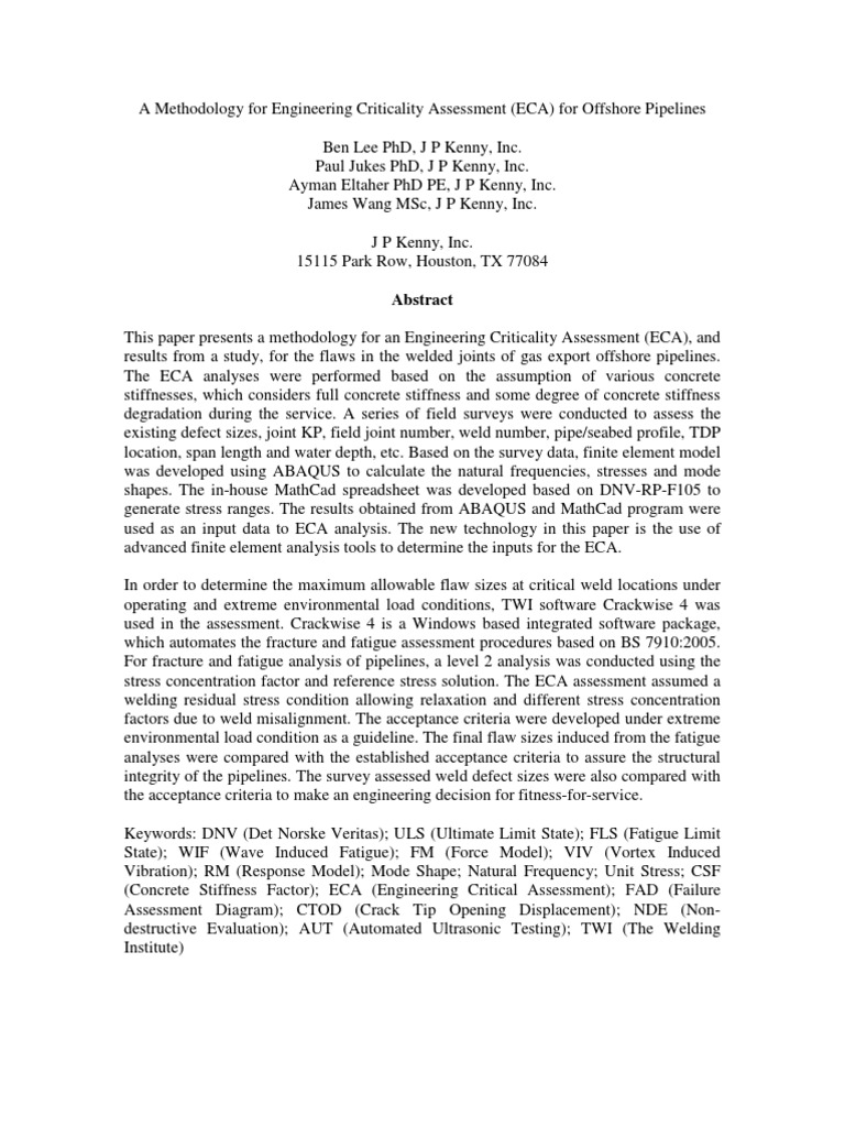 ECA Methodology for Offshore Pipelines | PDF | Fatigue (Material ...