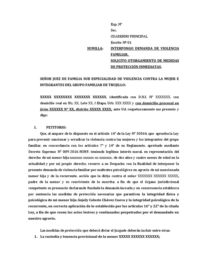 Modelo de Demanda de Violencia Familiar y Otro | PDF | Violencia