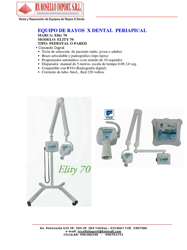 Rayos X Elity 70 Pedestal y Pared | PDF | Transformador | Física