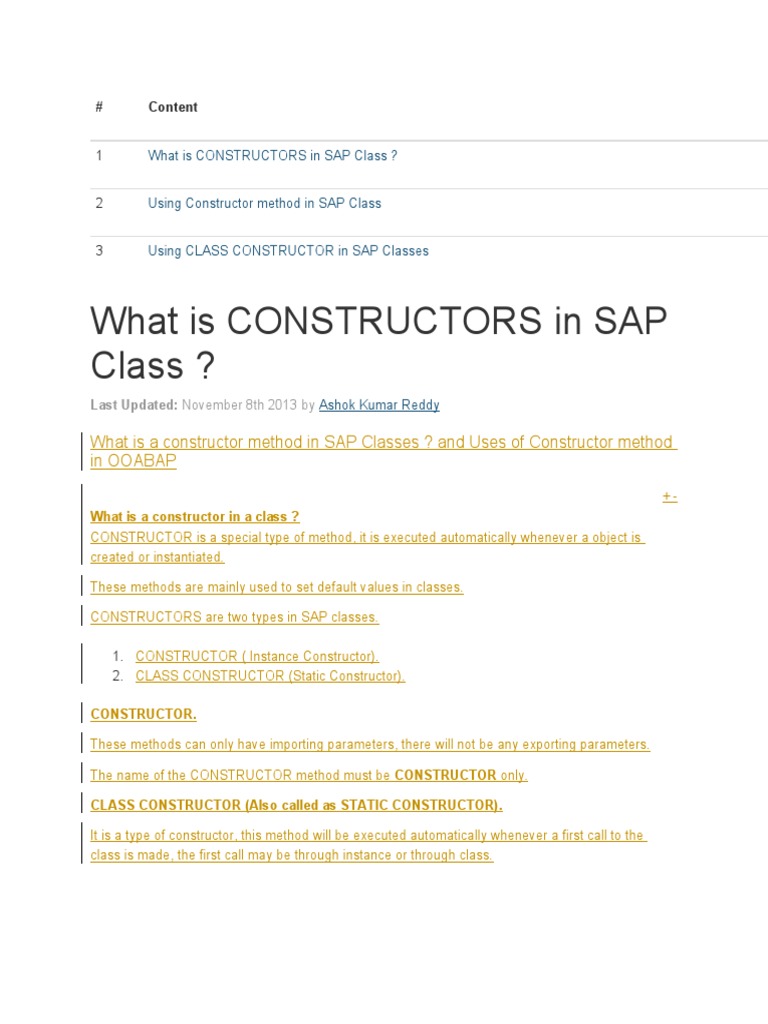 Understanding SAP ABAP Constructors | PDF | Constructor (Object ...