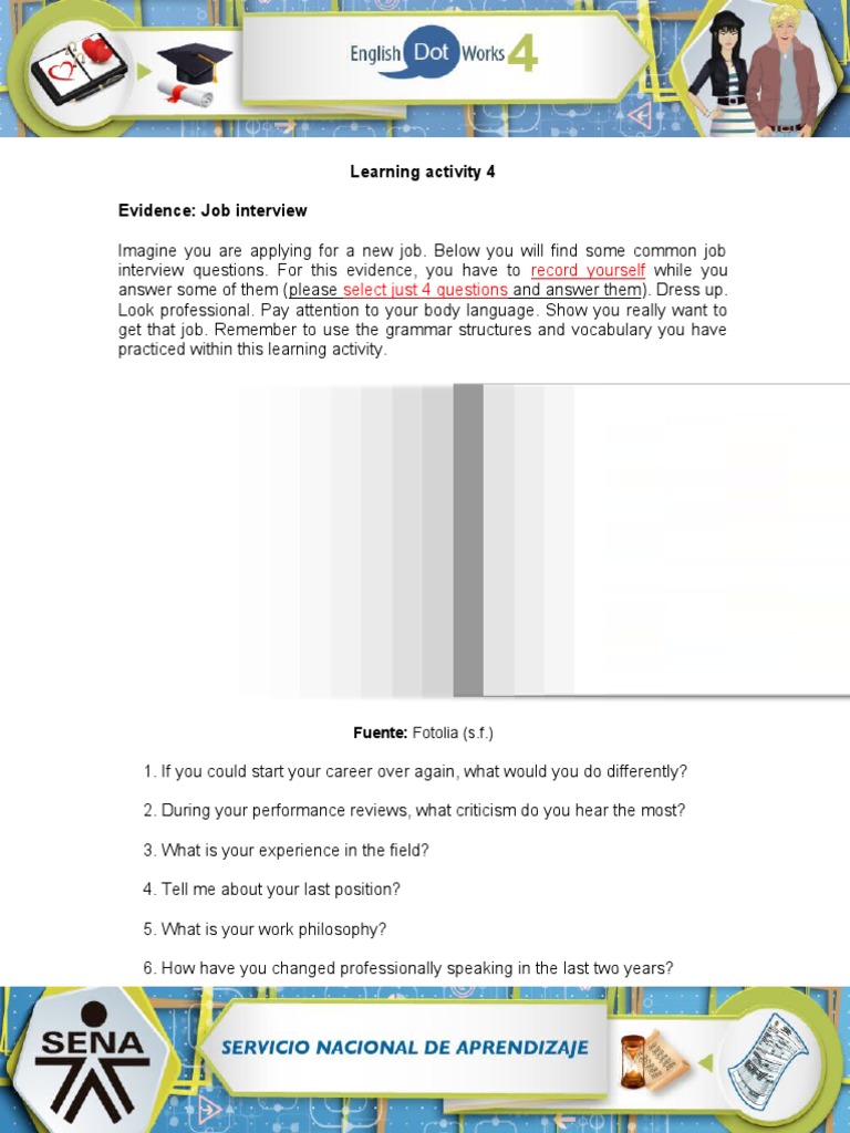 Learning Activity 4 Evidence: Job Interview: Record Yourself Select ...