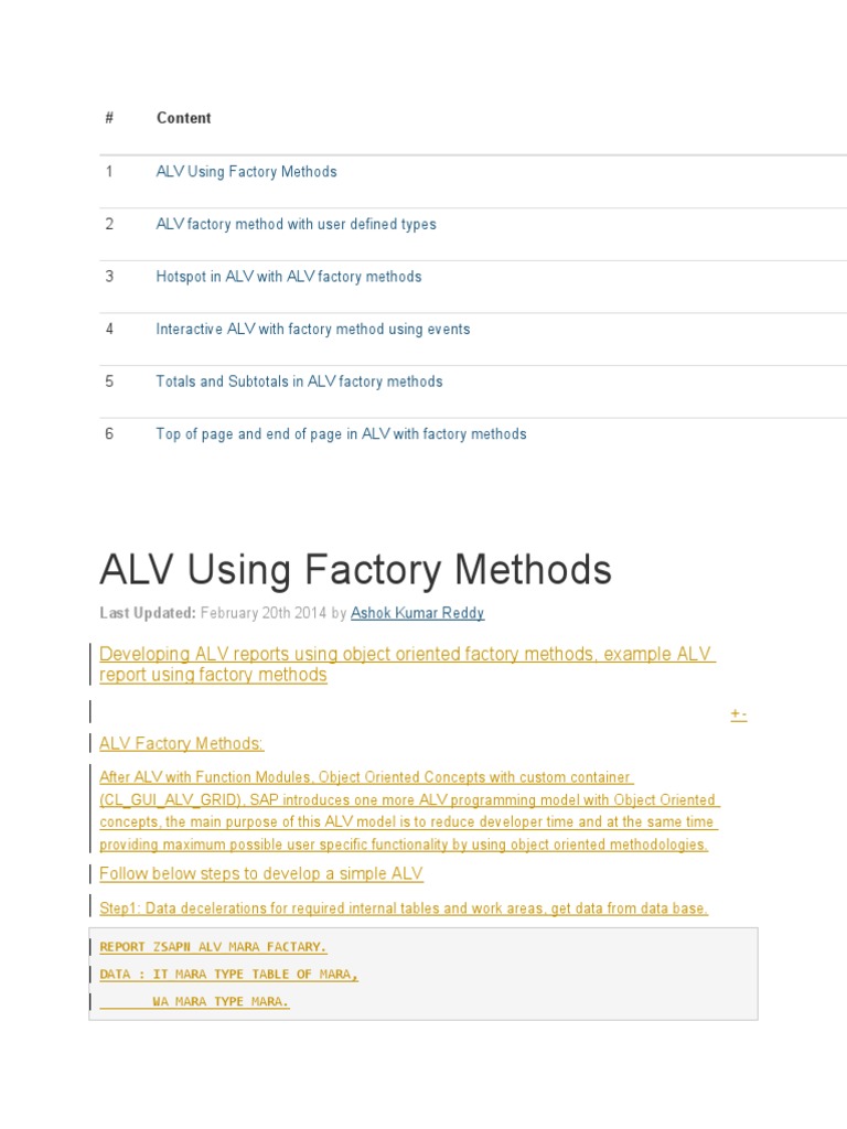 ALV Factory Method in SAP ABAP Guide | PDF | Method (Computer ...