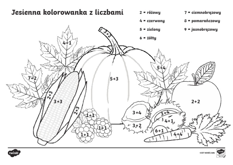 Kolorowanki Z Liczbami Ze Wskazanym Kolorem PO T T 13150 Jesienna Kolorowanka Z Liczbami Dodawanie Do 10 PDF | PDF