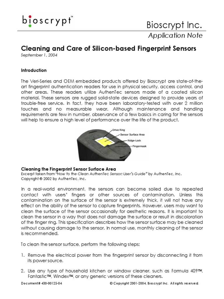 Sensor Cleaning Care PDF Authentication Fingerprint