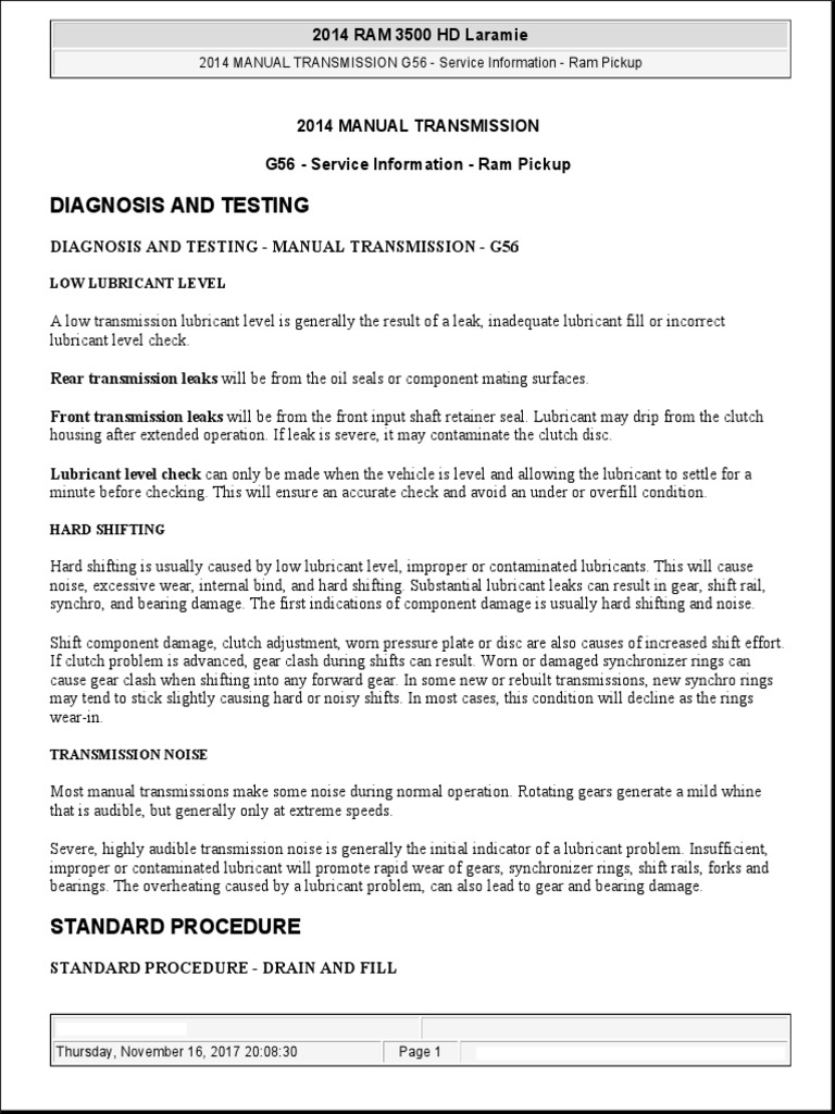 MANUAL TRANSMISSION G56 - Service Information - Ram Pickup PDF | PDF ...